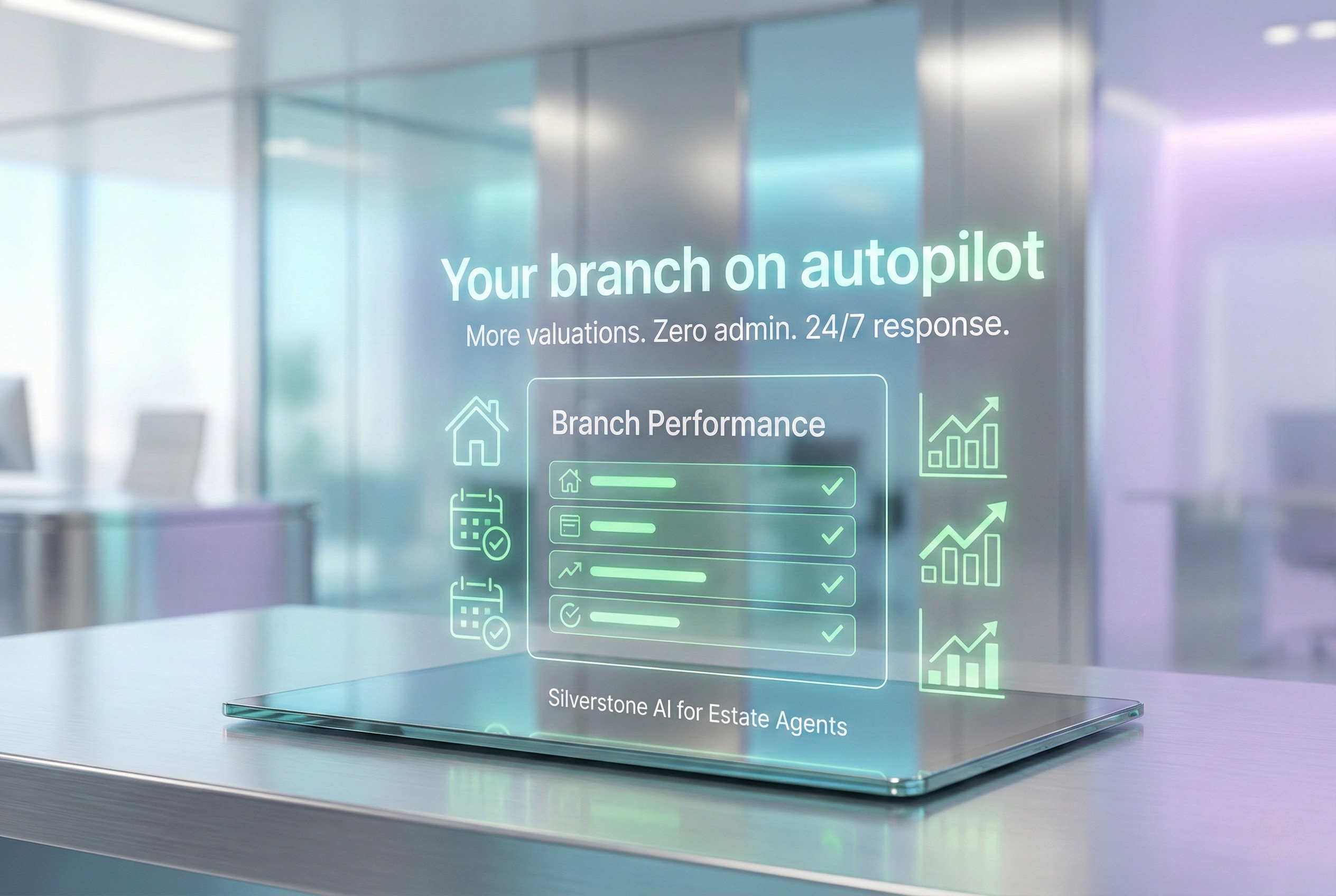Illustrative viewing-coordination panel beside an agency reception.