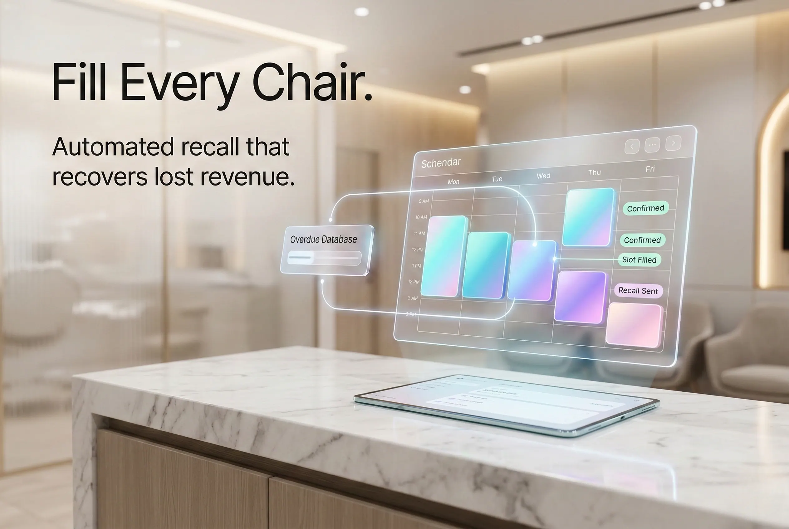 Illustrative patient-admin panel at a dental reception.
