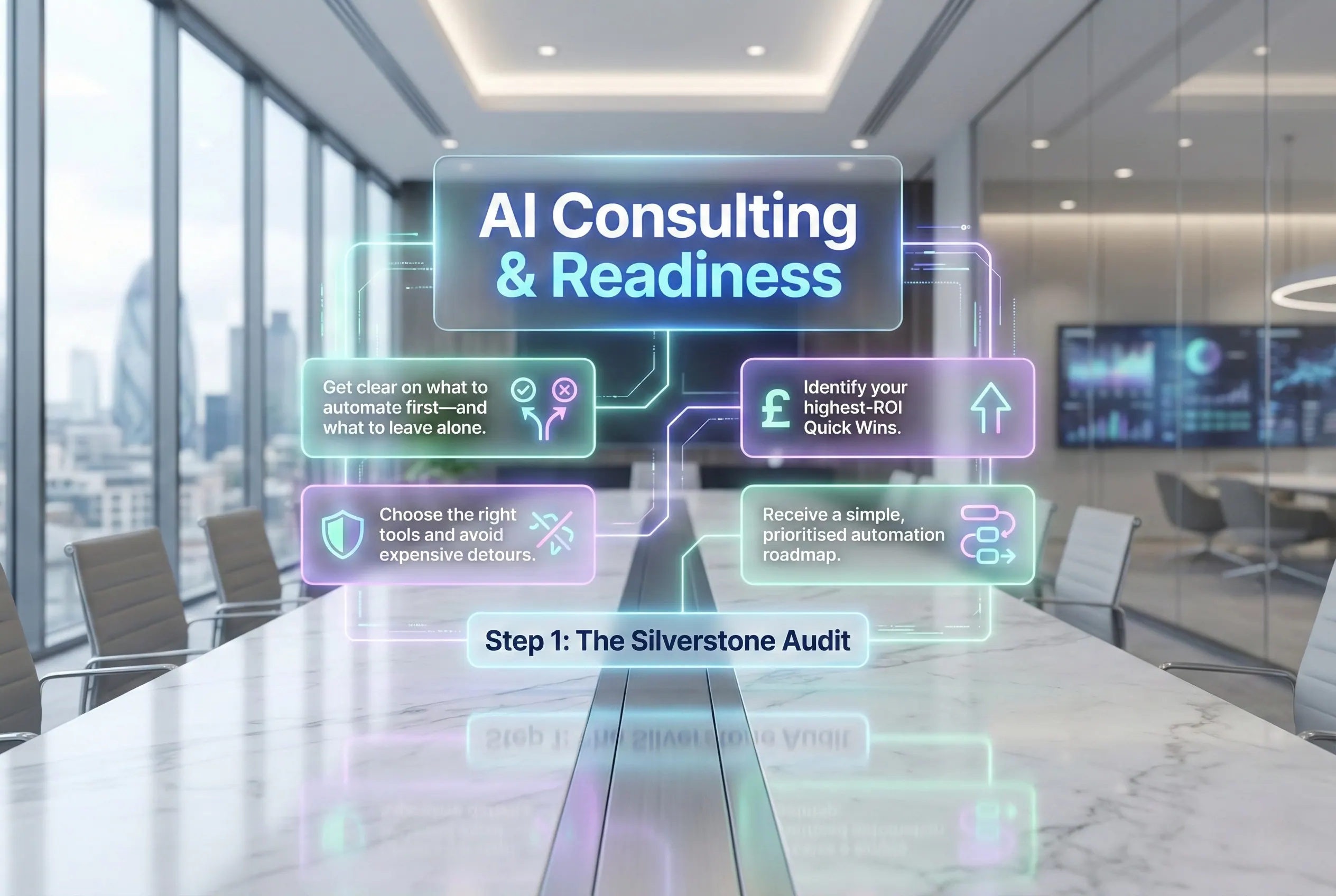 Illustrative AI consulting and readiness audit panel.