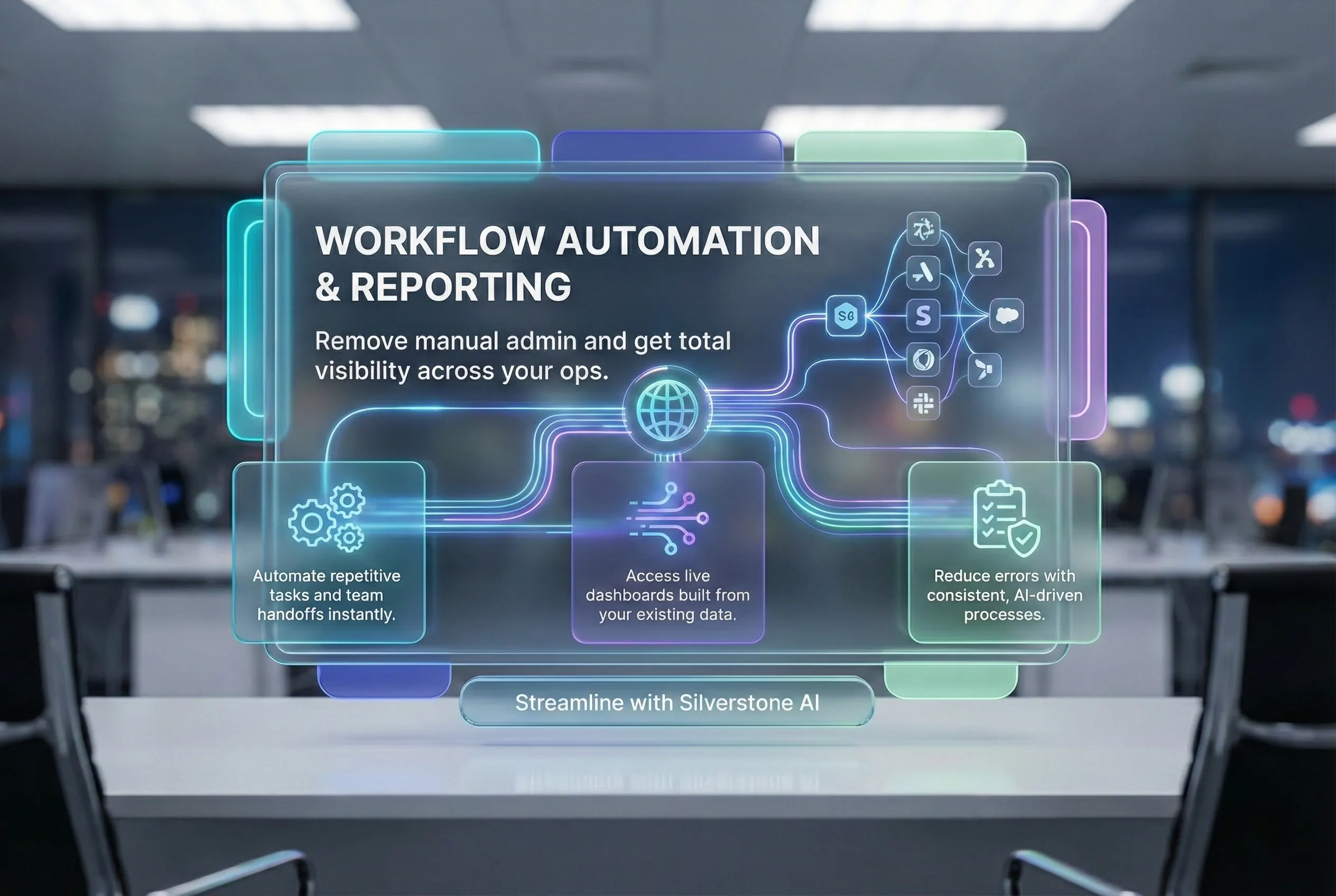 Illustrative workflow automation and reporting interface.