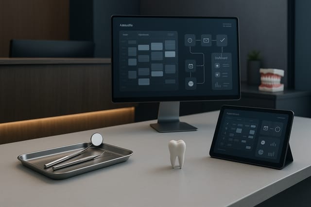 Dental practice reception and hygiene diary illustrating recall automation and fewer missed appointments