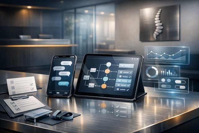 Illustration showing a clinic appointment reminder on a mobile phone with calendar and messaging icons