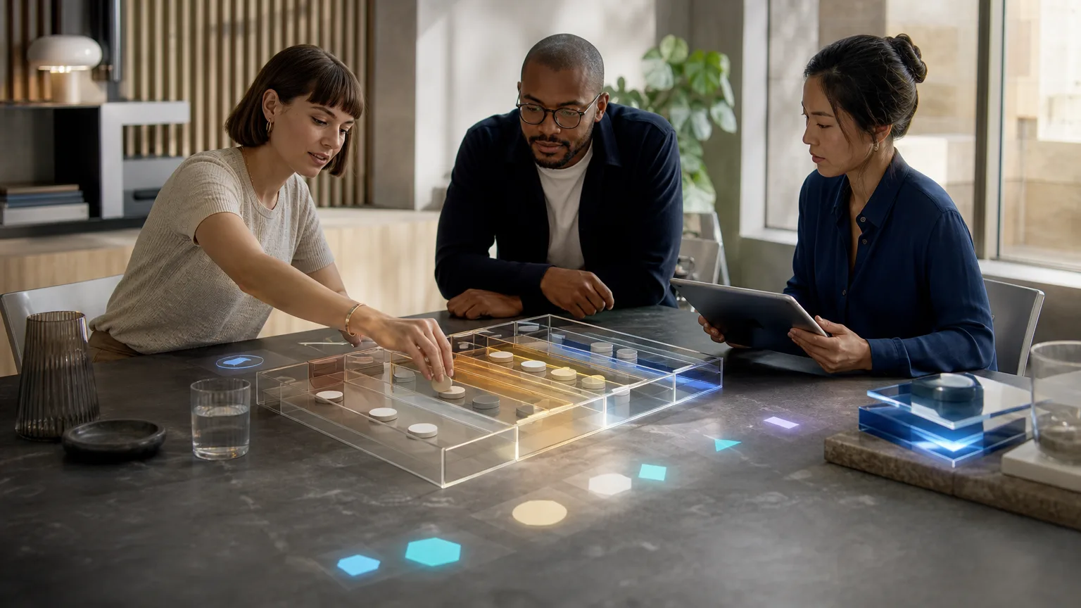 Operations team reviewing an AI agent approval workflow at a collaborative desk