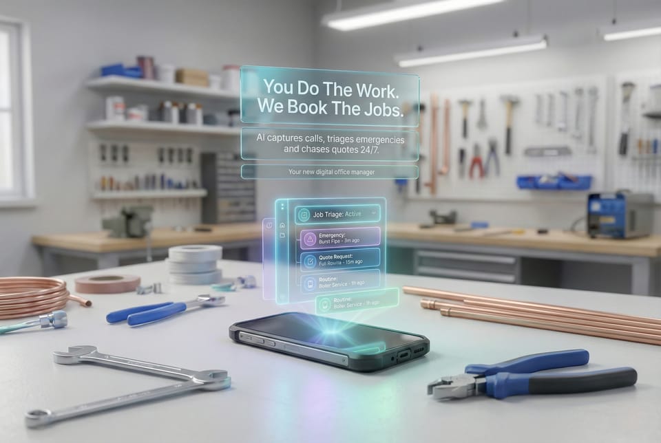 Trades business owner reviewing captured calls and quotes on a phone