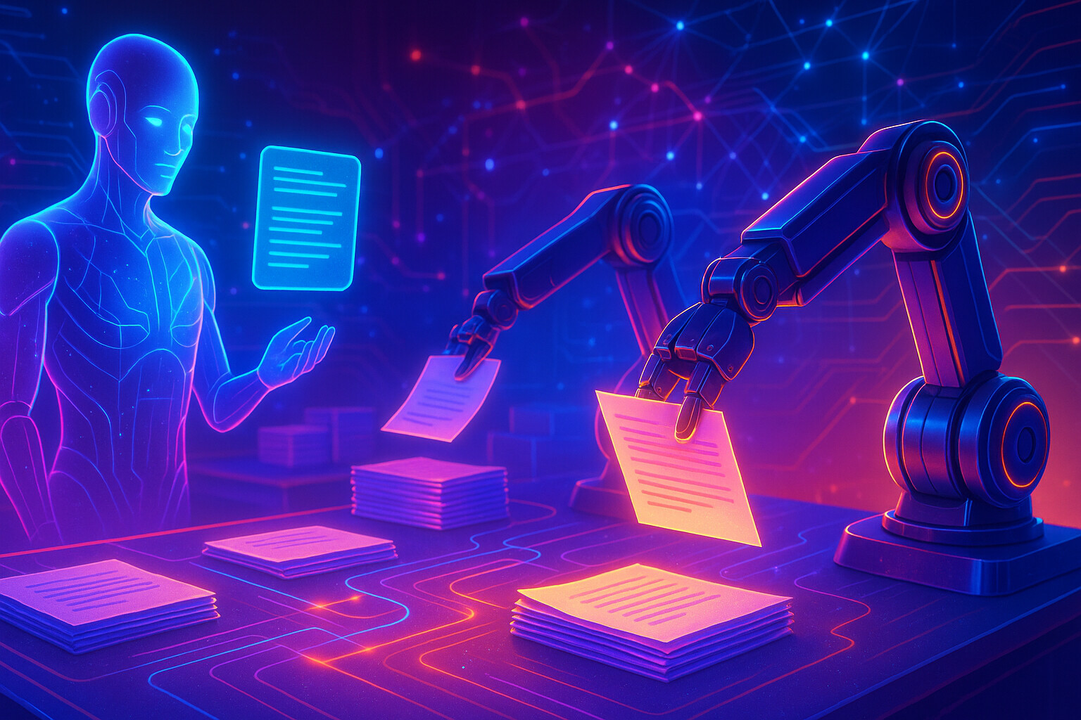 Robotic arms sorting digital documents
