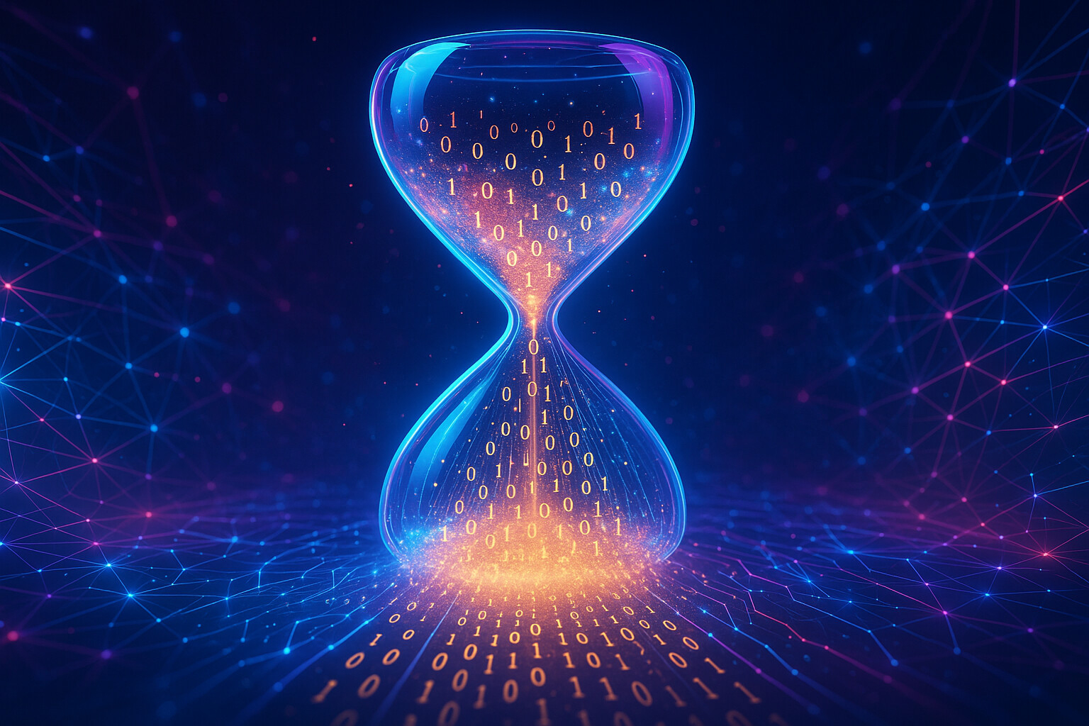 Hourglass formed from binary digits representing time-saving