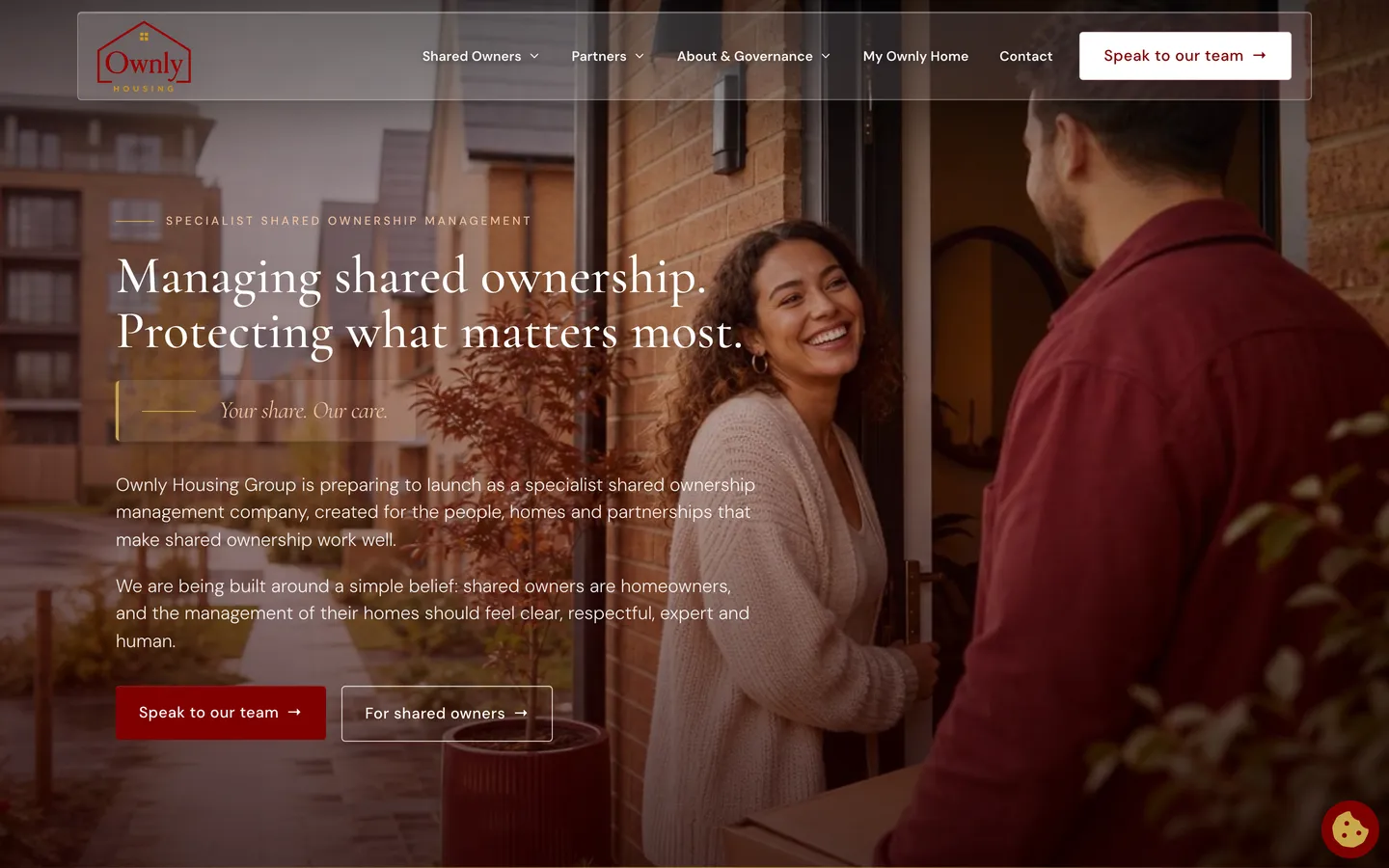 Ownly Housing homepage — “Managing shared ownership. Protecting what matters most.”
