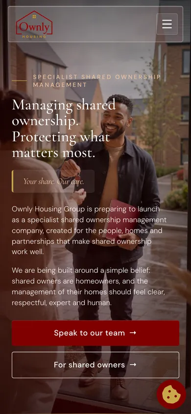 The Ownly Housing homepage on a phone.