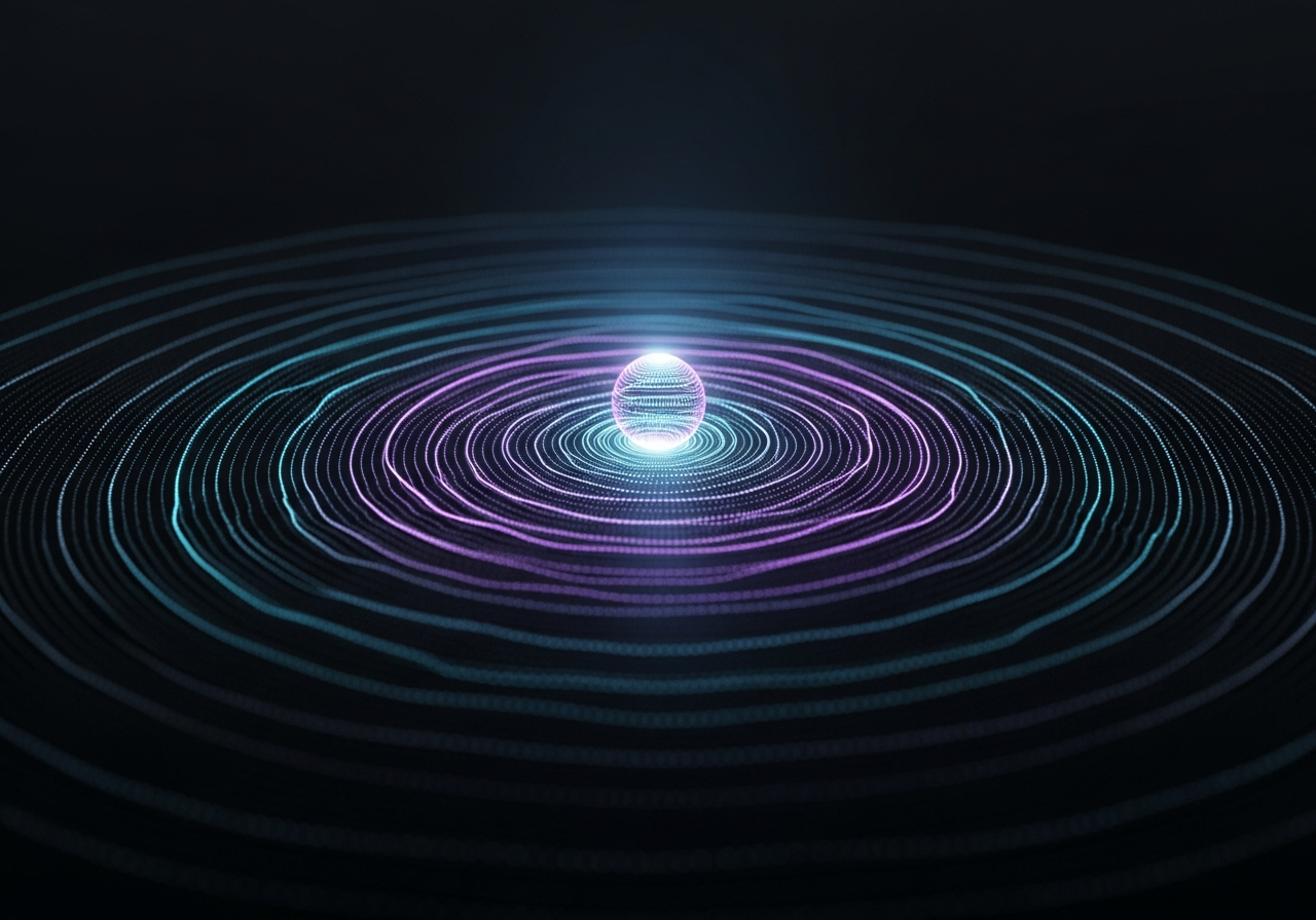 Luminous concentric waveform radiating from a glowing orb, representing always-on voice automation.